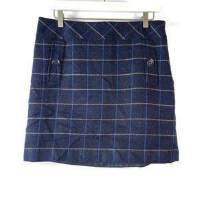 Ann Taylor LOFT Womens Navy Blue Mini Skirt Plaid Check Academia Wool Blend 6
